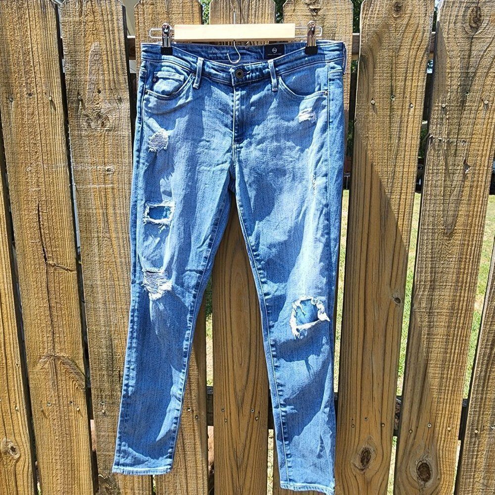 AG Adriano Goldschmied The middi ankle mid rise Distressed Denim Jeans